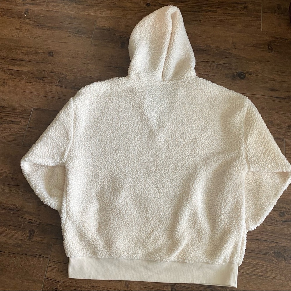 PINK Victoria's Secret Cream Sherpa V-Neck Hoodie Sweater - Picture 4 of 6